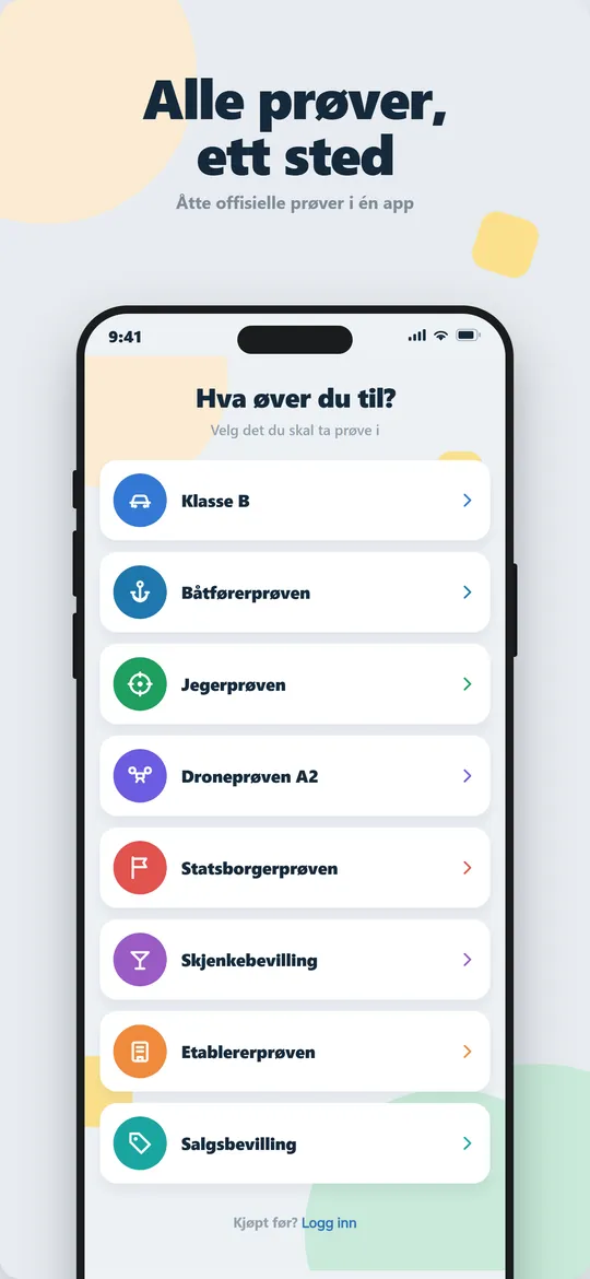 Velg prøve i appen